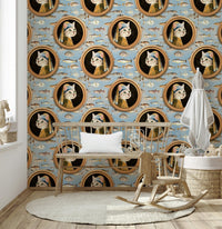 Kitty Vermeer's Sea Wallpaper with rolling blue waves in a modern living room.