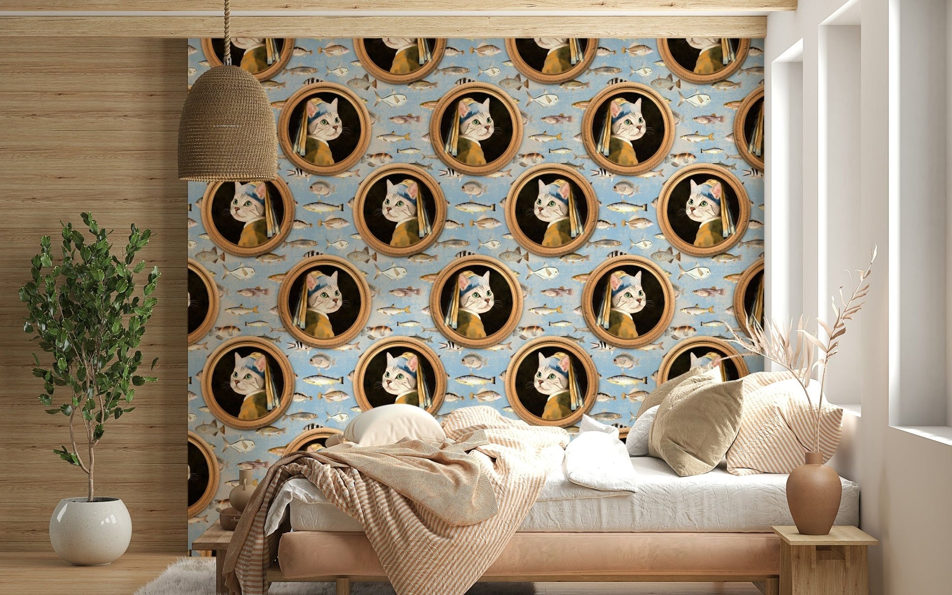 Sophisticated blue water wallpaper mural for a luxury guest suite wall.