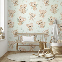 Playful baby koalas in a minty forest theme


