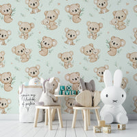 Sweet koala bear pairs on pastel mint design

