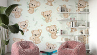 Watercolour koalas cuddling on mint backdrop

