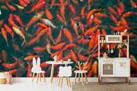 Green lily pads with lotus flowers
