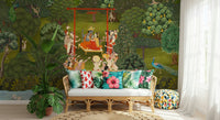 Krishna's Garden Swing wallpaper for a peaceful bedroom backdrop.