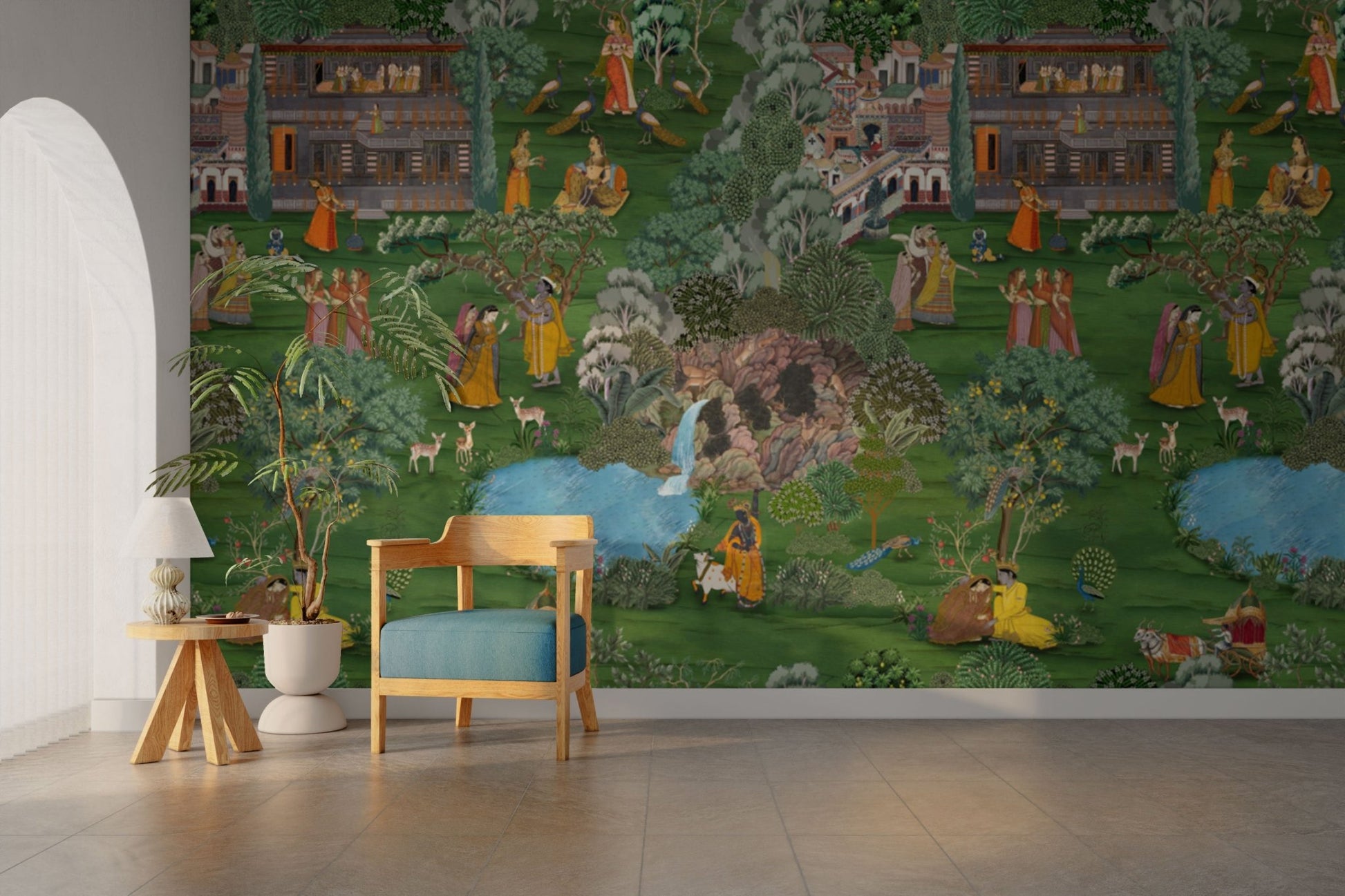 Radha Krishna lakeside divine scene

