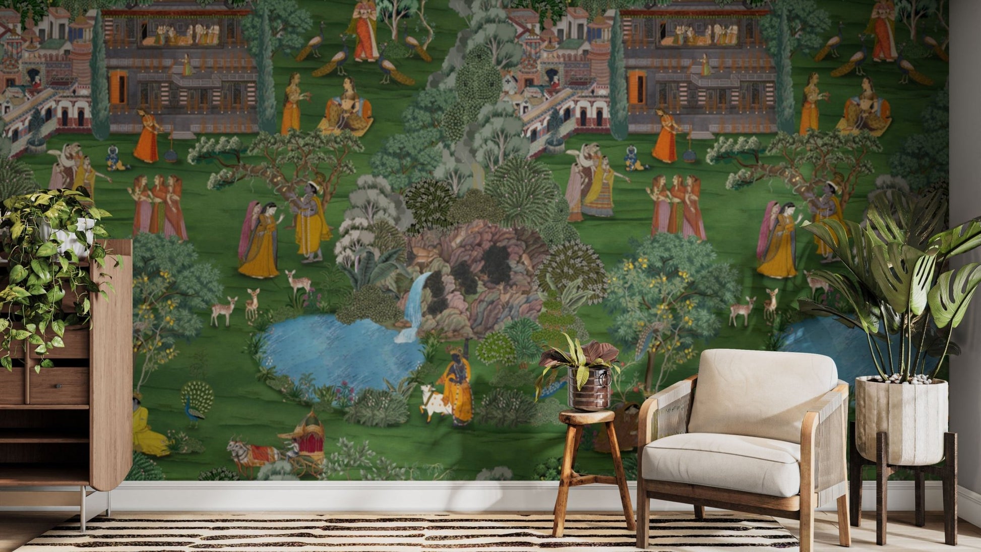 Krishna dancing with gopis wall scene

