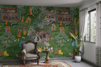 Radha Krishna scene with gopis mural

