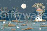 Krishna's Lunar Serenity wall mural showcasing a calm midnight forest.
