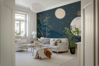Krishna's Lunar Serenity wallpaper showing a divine figure under the moon.