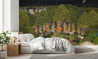 Krishna's Enchanted Forest Night Wall Mural above a Bedroom area, GD8951