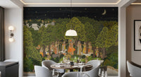 Moody Dining area featuring Krishna's Enchanted Forest Night Wall Mural backdrop, GD8951