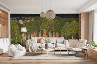 Elegant Living space wrapped in Krishna's Enchanted Forest Night Wall Mural, GD8951