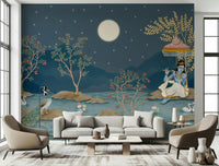 Krishna's Lunar Serenity wall mural for a spiritual living room.
