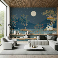 Krishna's Lunar Serenity wallpaper with wide celestial views for dining.