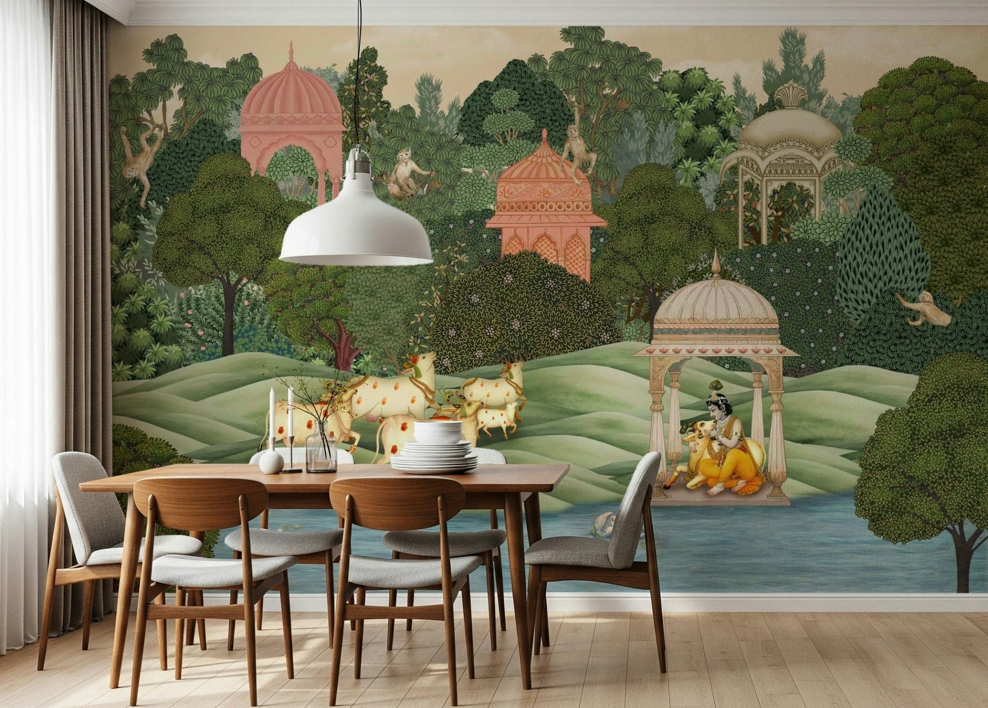 Krishna’s Sanctuary wall mural as a bedroom accent wall