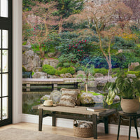 The trees and bushes are lush and green.

