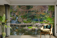 The garden has a stone path and a stone lantern.

