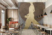 Features an artistic representation or portrait of a woman.
