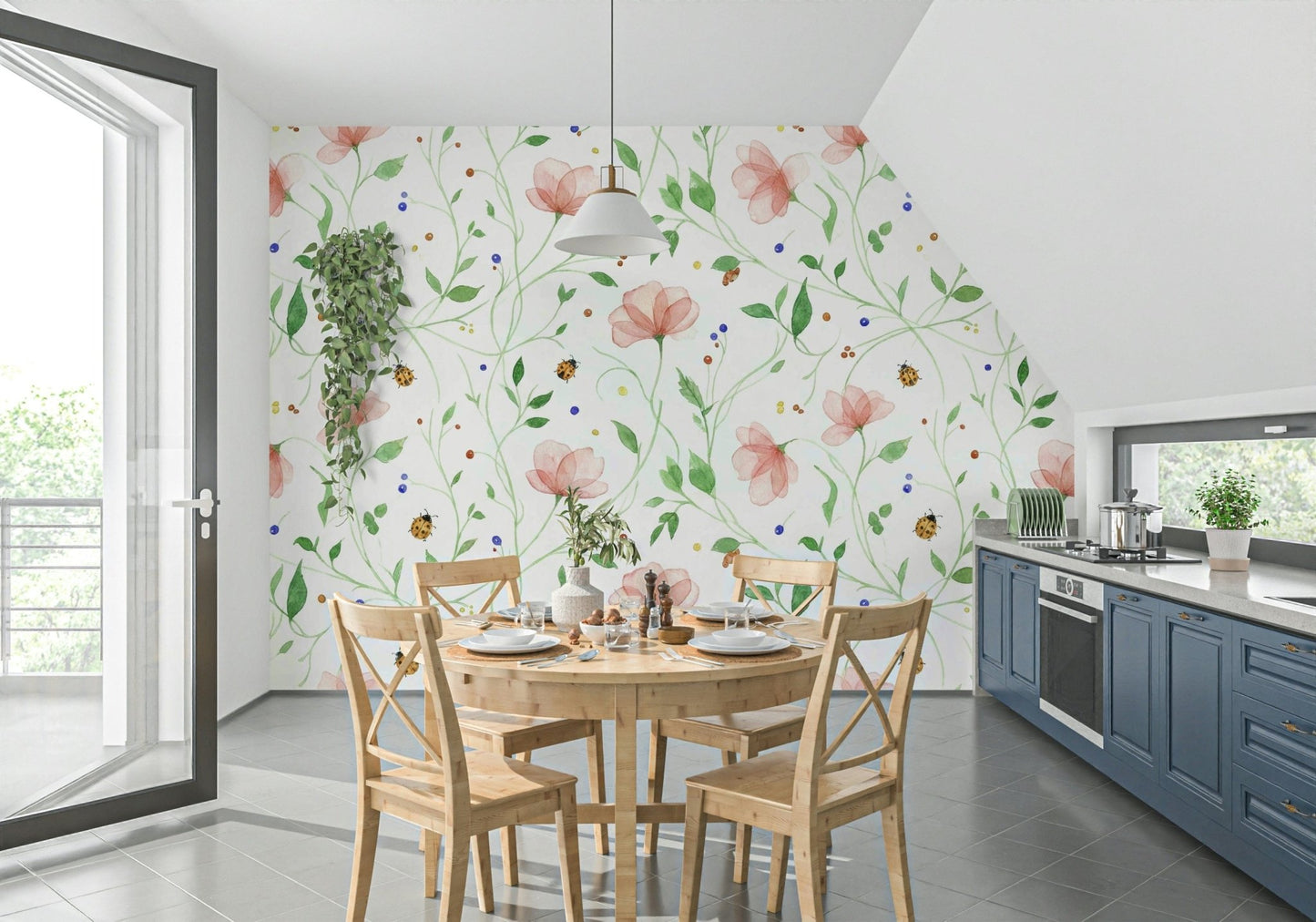 Nature inspired ladybug wallpaper mural for home styling, GD7662