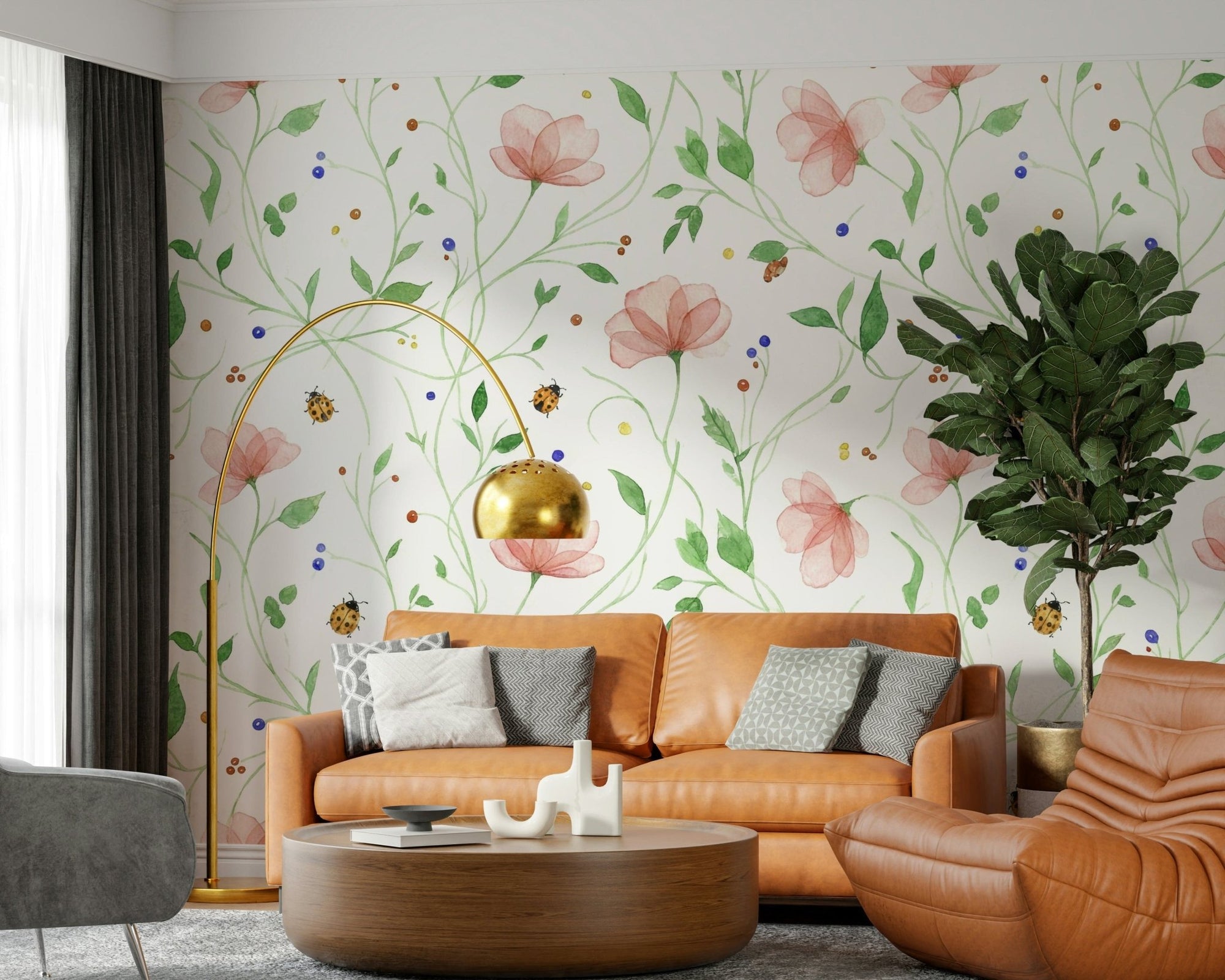 Ladybug Bloom Wall Mural in a sunlit nursery wallpaper mural, GD7662
