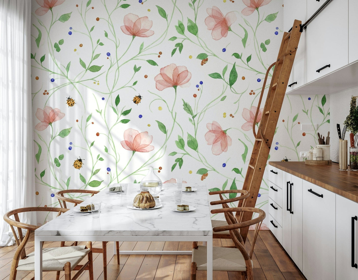 Ladybug bloom wall mural used for a kitchen feature wall, GD7662
