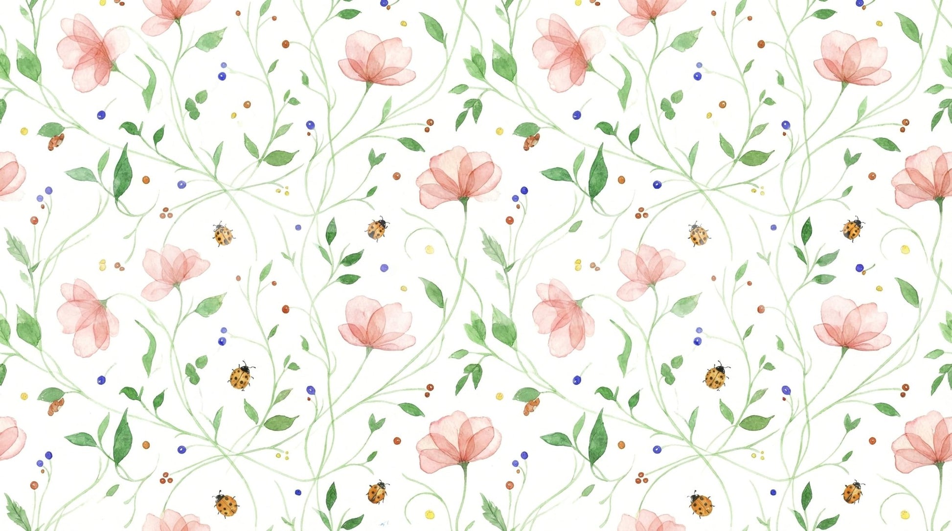 Lush garden ladybug wallpaper mural for a boutique interior, GD7662