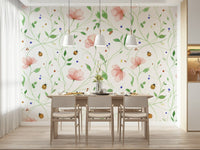 Ladybug and wildflower wall mural for a creative office space, GD7662