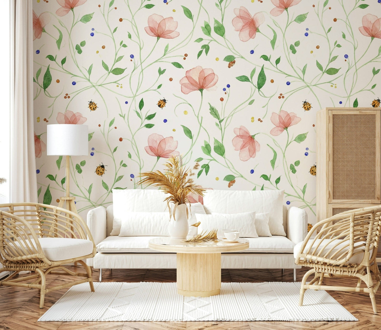 Garden themed ladybug wall mural for a cheerful living space, GD7662