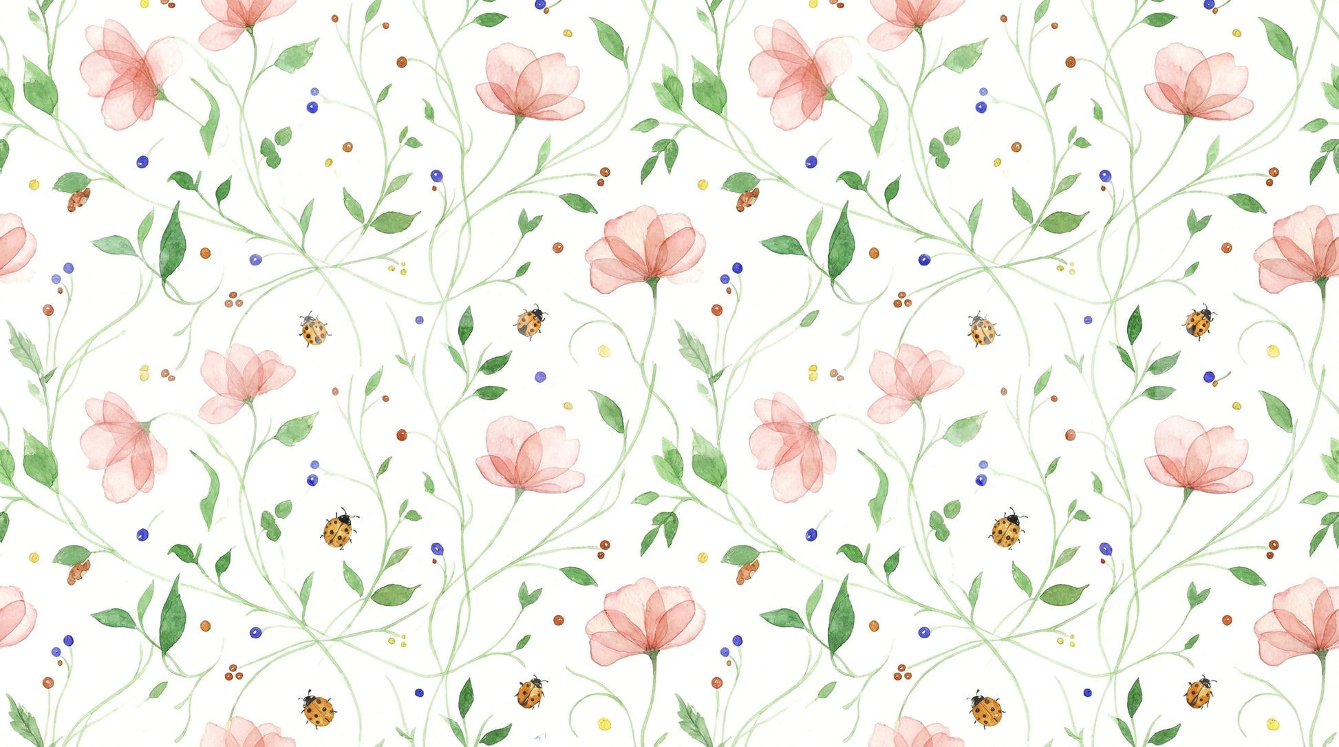 Lush garden ladybug wallpaper mural for a boutique interior