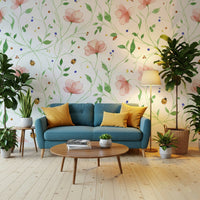 Floral garden with ladybugs wallpaper mural for a guest room