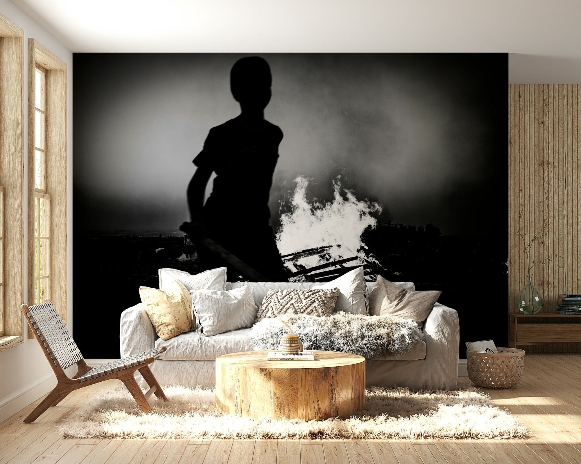 Lag BaOmer 2 wall mural showing a silhouetted child before a bright bonfire GD4940
