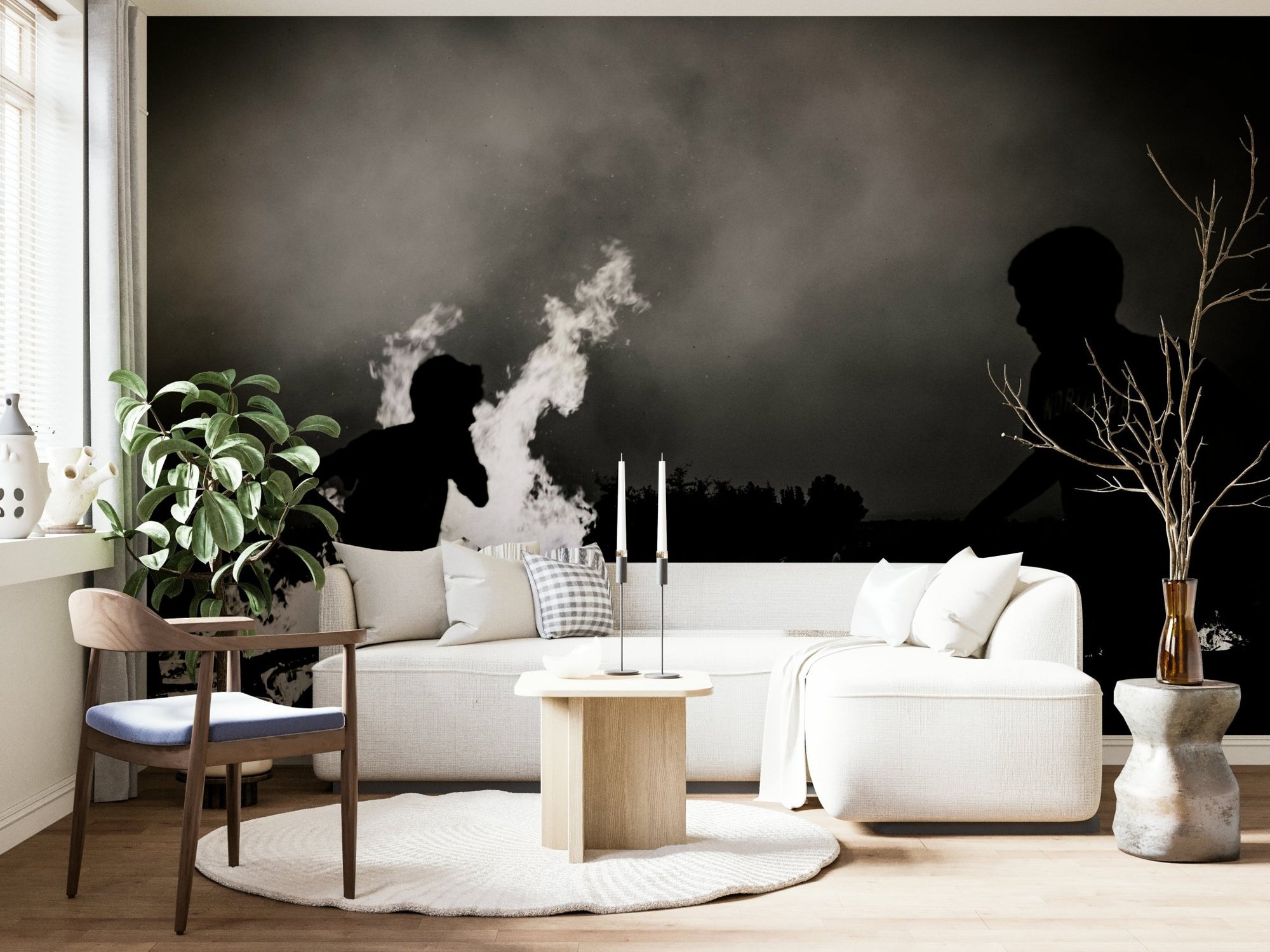Lag BaOmer 3 wall mural showing a figure beside a blazing bonfire at night GD4939
