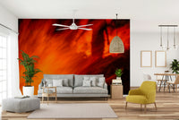 An artistic cultural theme mural on minimalist wallpaper.

