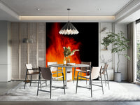 A calming abstract firelight wallpaper mural that defines a space.

