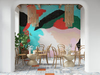 Graphic Lagoon wall covering, brushstrokes, contemporary wall decor.