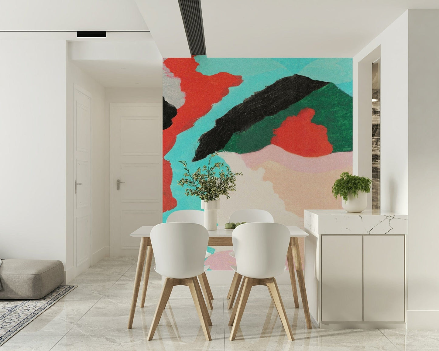 Abstract seascape Lagoon mural, bold colors, artistic interior accent.