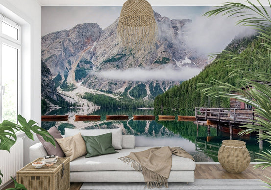 Lake Braies Calm Wall Mural with alpine lake scenery GD7316
