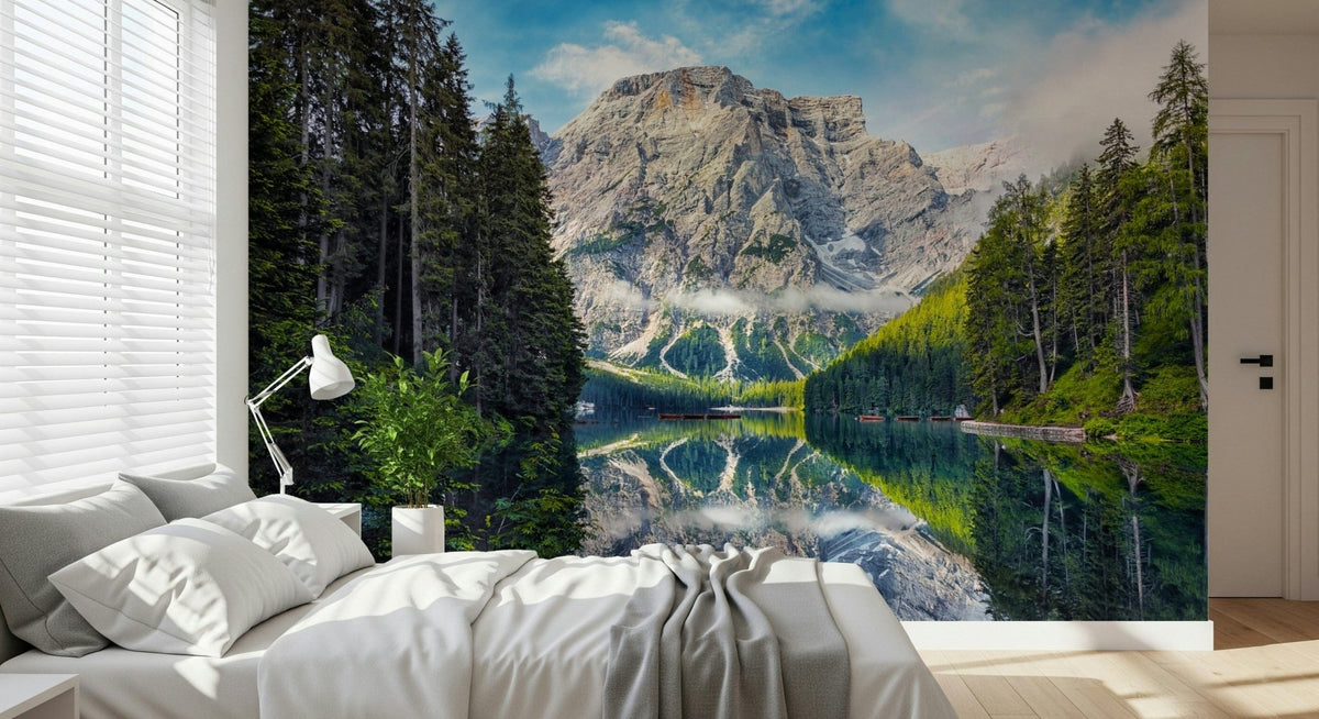 Morning mist Lake Braies Majesty wallpaper for walls mural., GD7513
