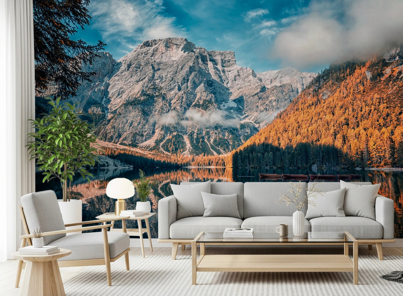 Mountain lake wall mural with Lake Braies view