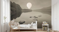 Bedroom styled with Lake Calmness wall mural and calm lake view, GD8767