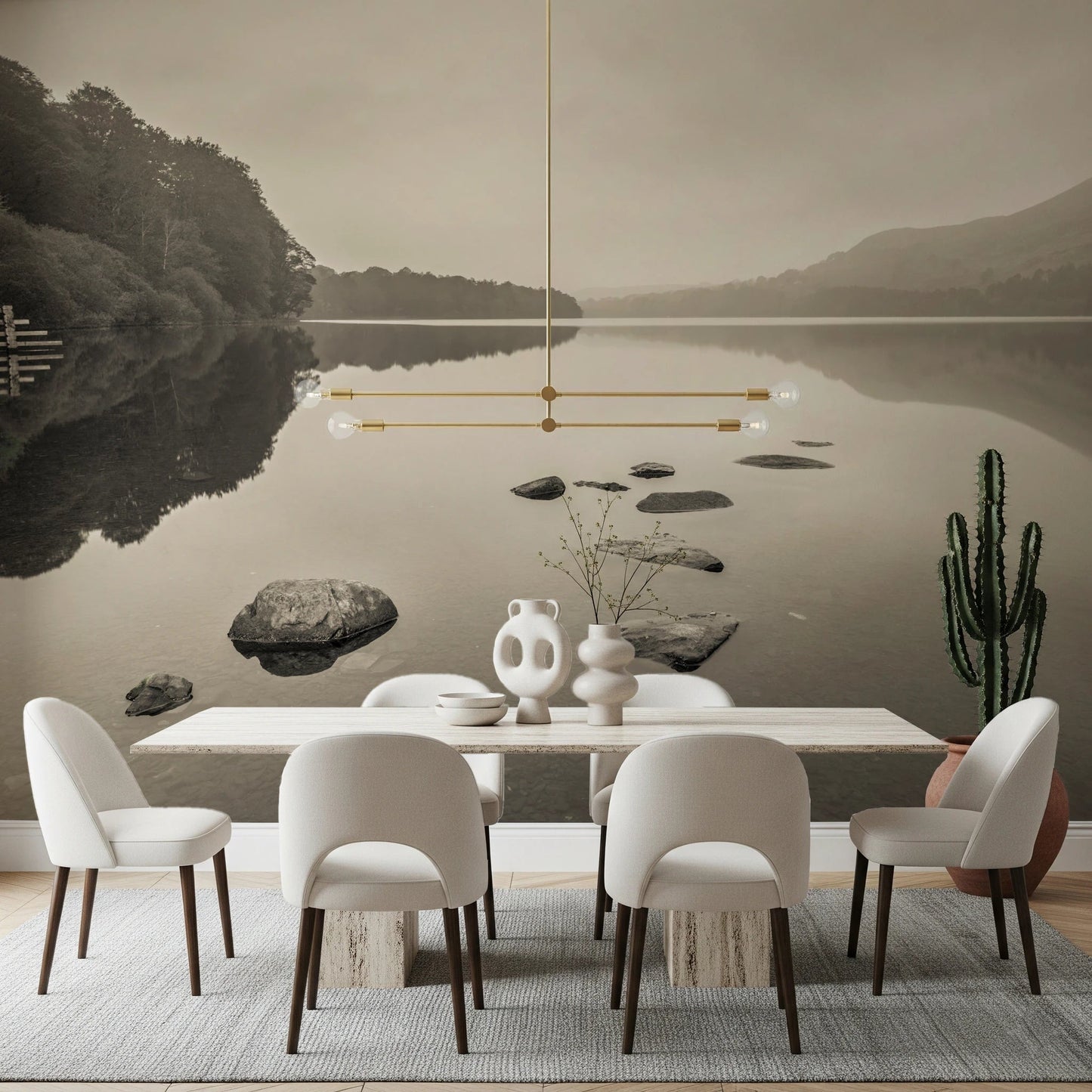 Lake Calmness wall mural in dining room with reflective water scene, GD8767