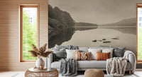 Lake Calmness mural with tree line and soft distant hills view, GD8767