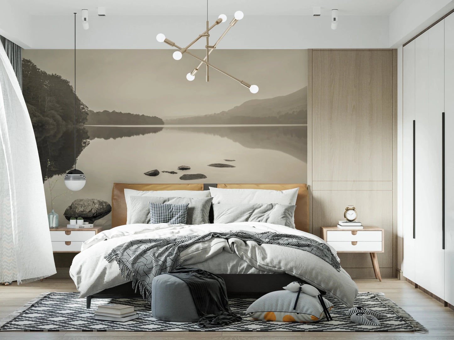 Peaceful lake wall mural with Lake Calmness water reflection, GD8767