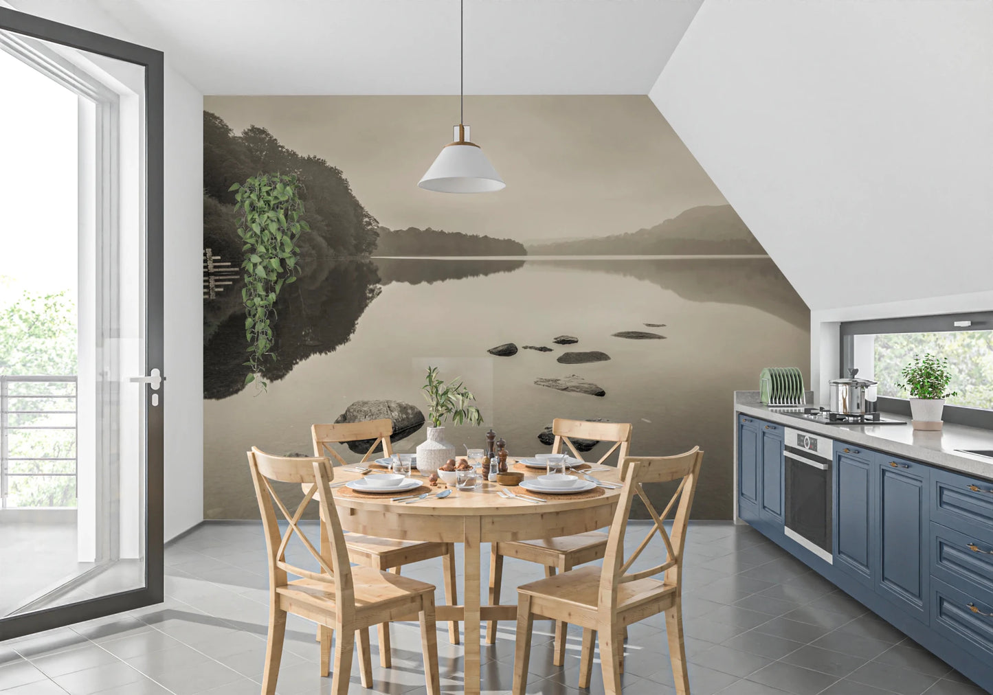 Lake Calmness wall mural showing still water and scattered stones, GD8767