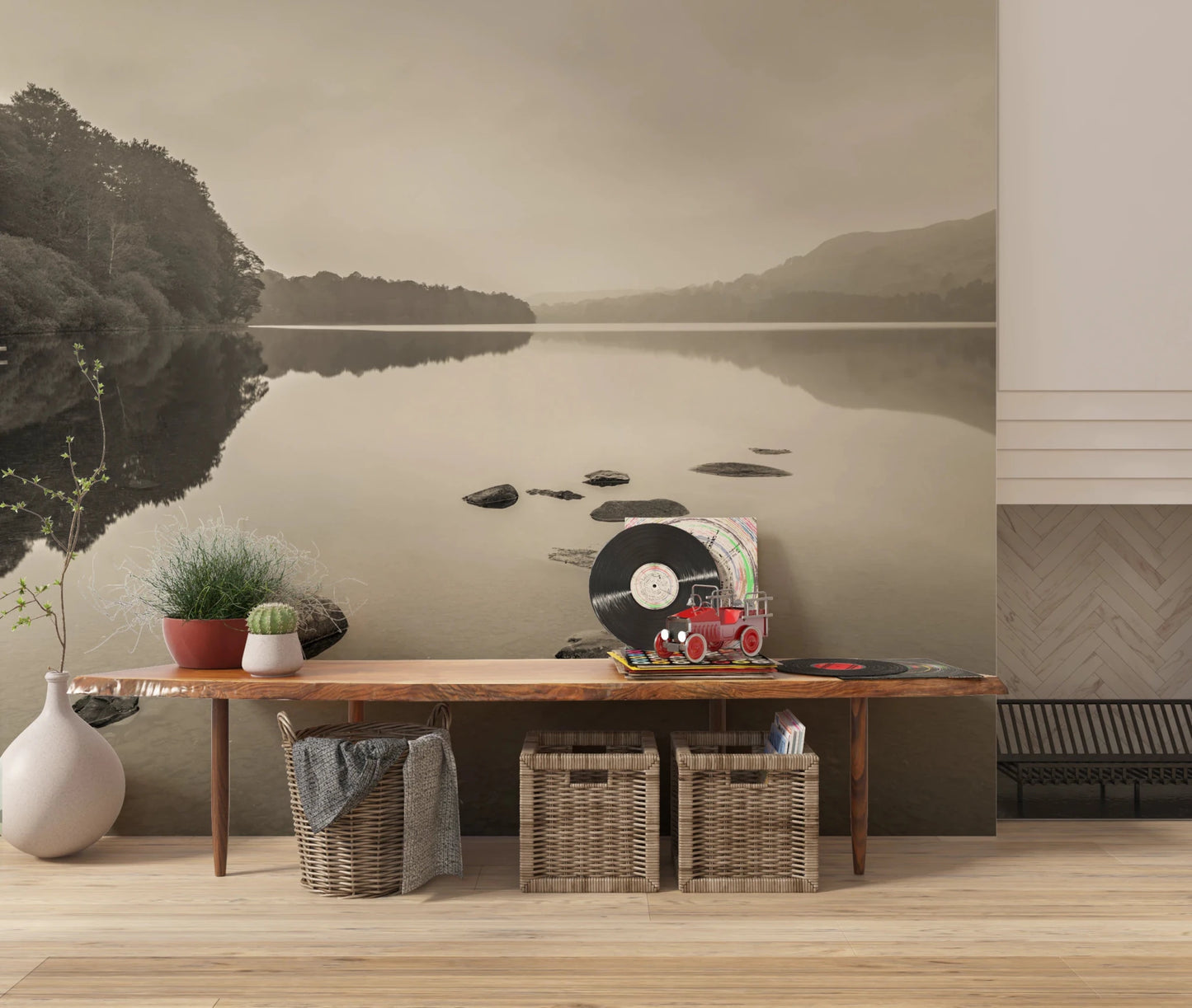Nature wall mural with Lake Calmness reflective lake surface, GD8767