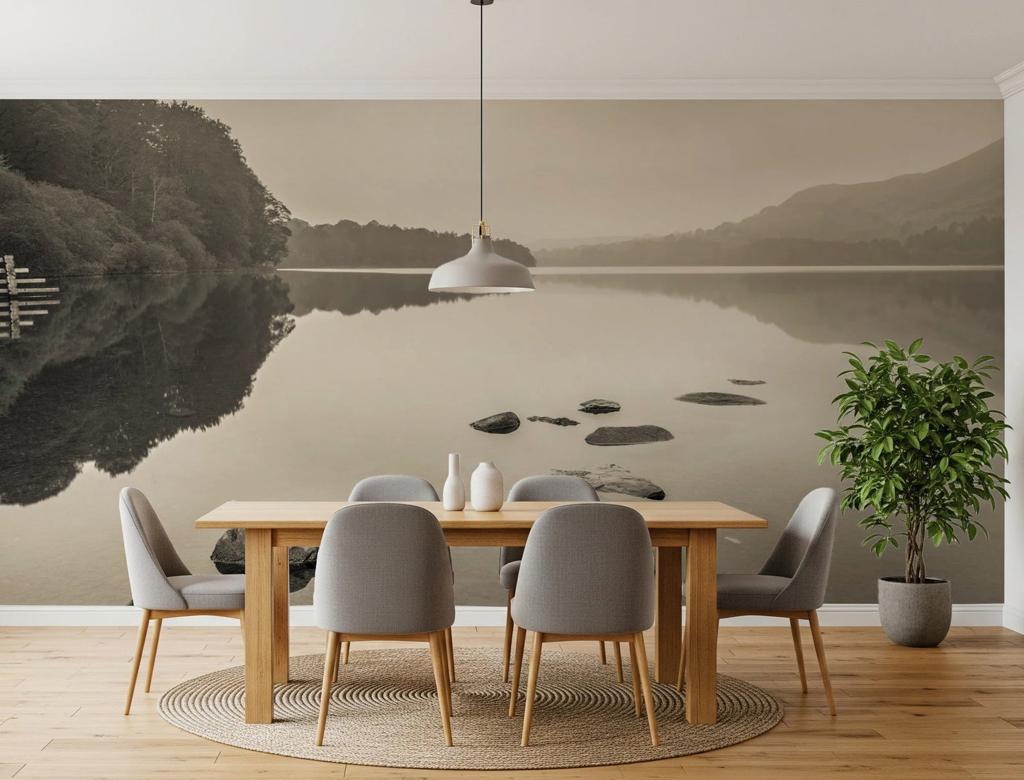 Scenic water wall mural with Lake Calmness stone foreground, GD8767