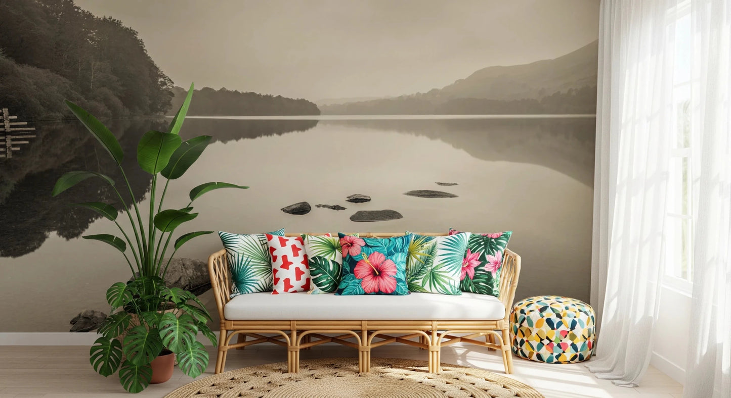 Hallway featuring Lake Calmness wall mural with stone pathway, GD8767