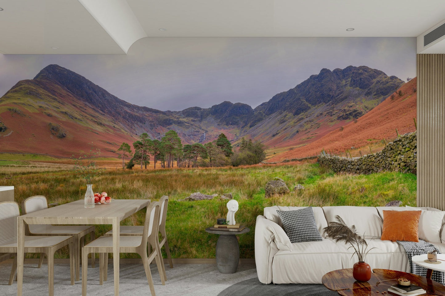 A high-angle view of the wall mural in a large space.

