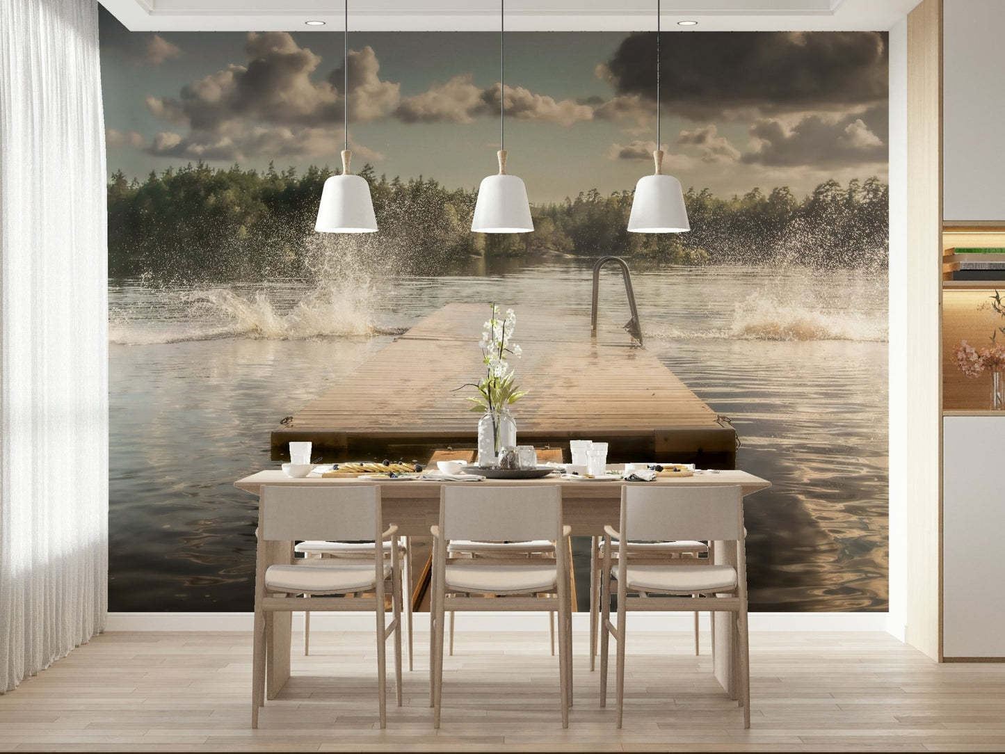 A calming underwater design wallpaper mural that defines a space.