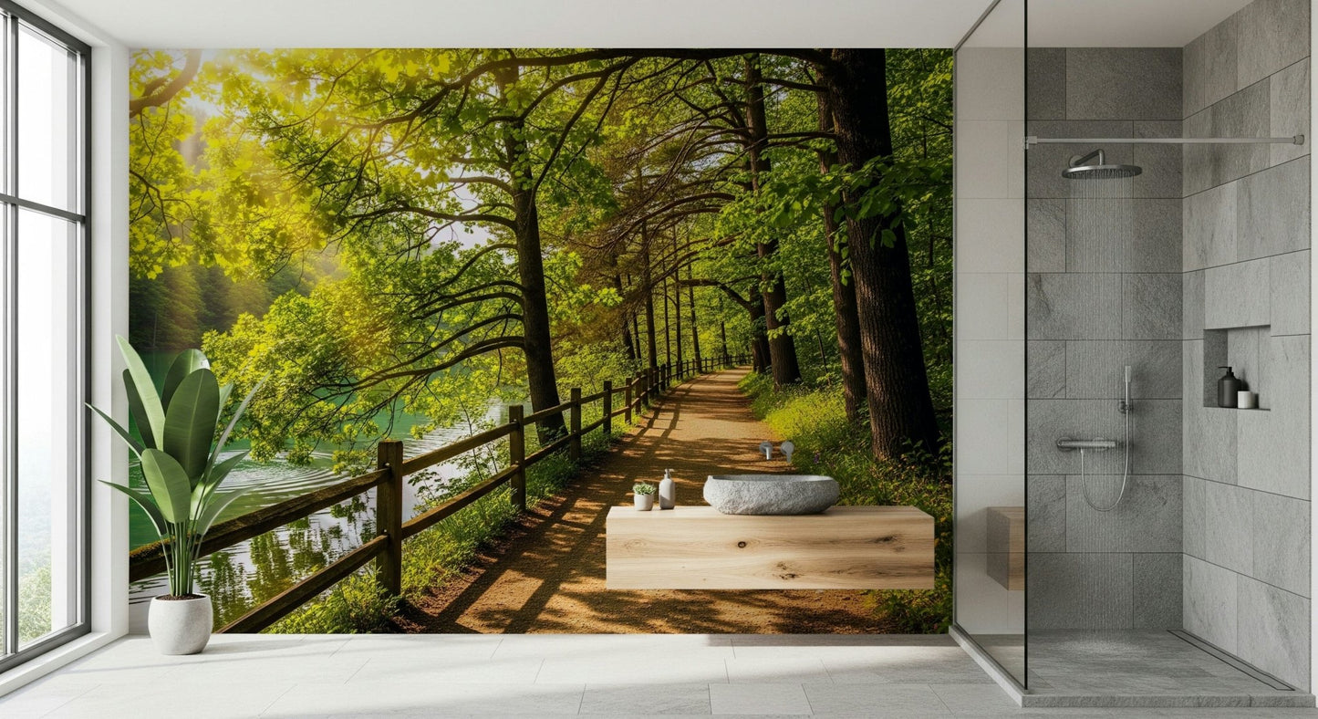 Lake Path Serenity Wall Mural used as a study room feature wall