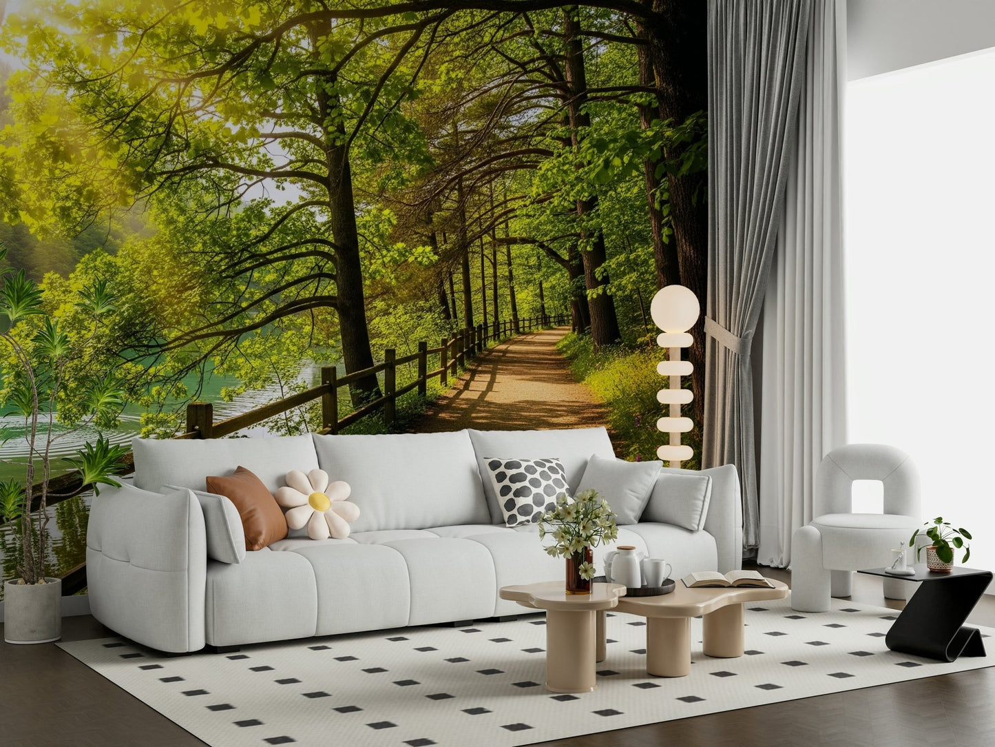Scenic nature wallpaper for a contemporary dining area